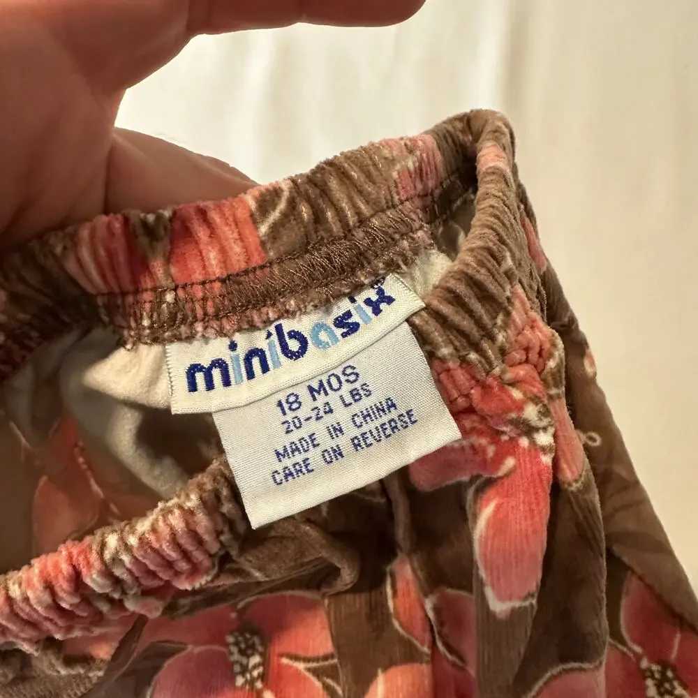 Vintage 2004 Y2K Mini Basix Tropical Flower Corduroy Bubble Shorts Sz 18 mo